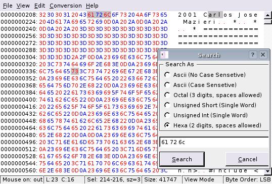 Search in QHexVed